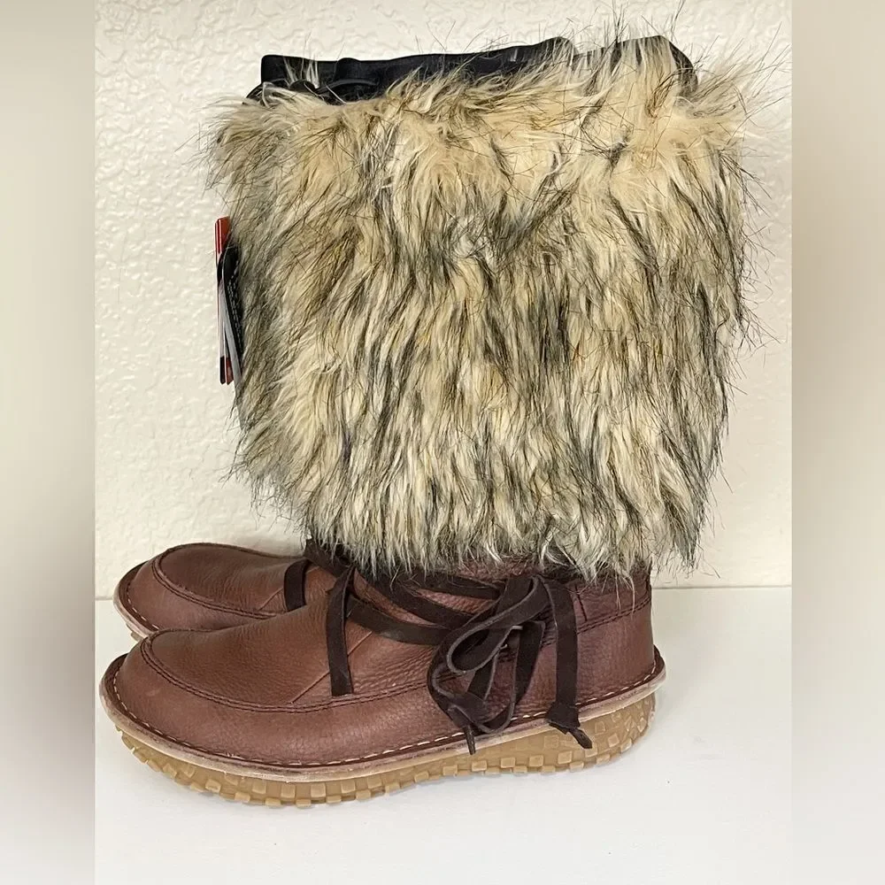 SOREL-Ahnah Faux Fur Brown Leather Boots 5.5. NWT